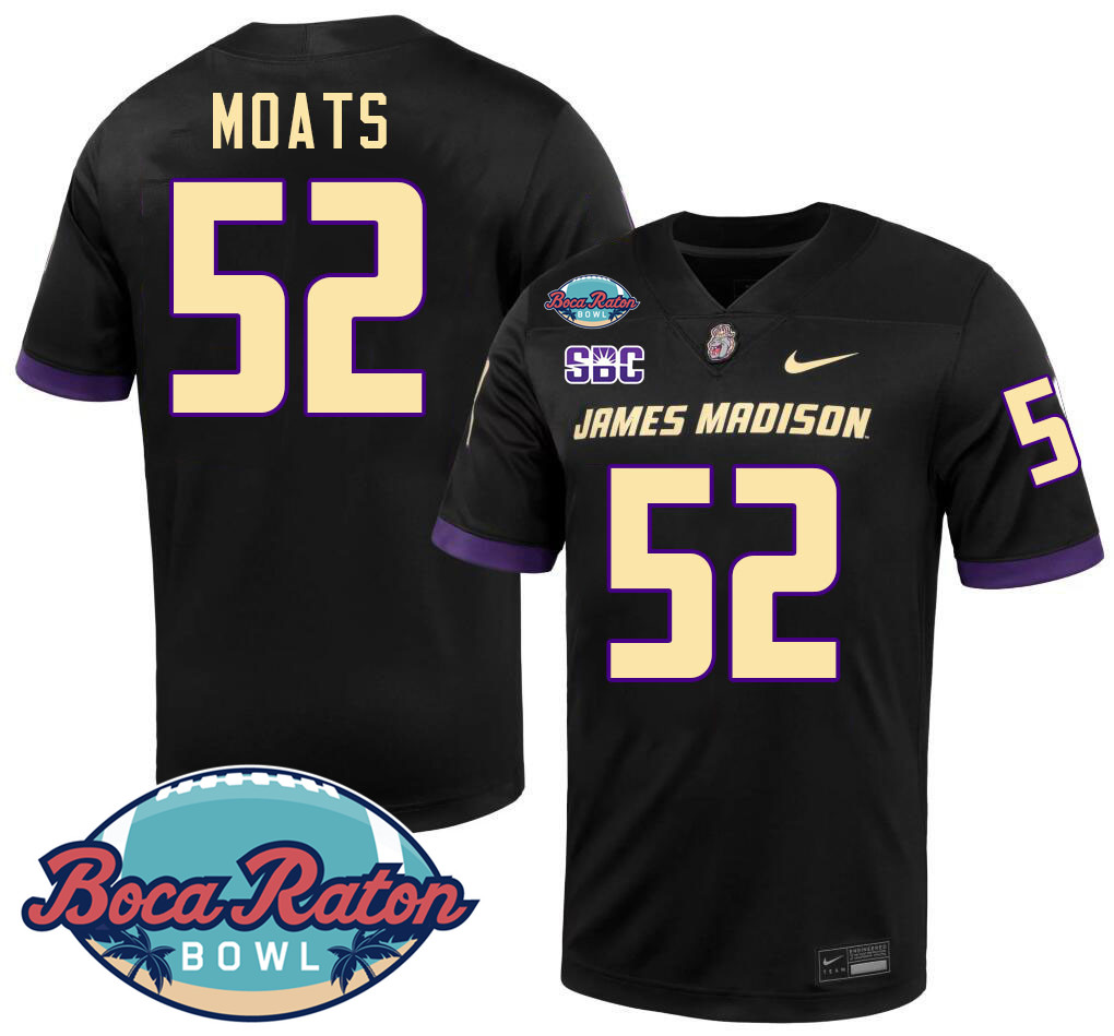 #52 Arthur Moats James Madison Dukes 2024 Boca Raton Bowl Jersey-Black